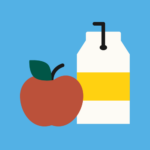 Graphic for school meals with a milk carton or juice box 和 a red apple